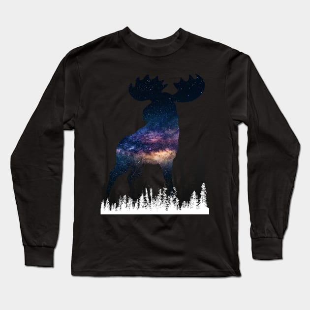 Moose Animal Forest Wild Nature World Free Land Long Sleeve T-Shirt by Cubebox